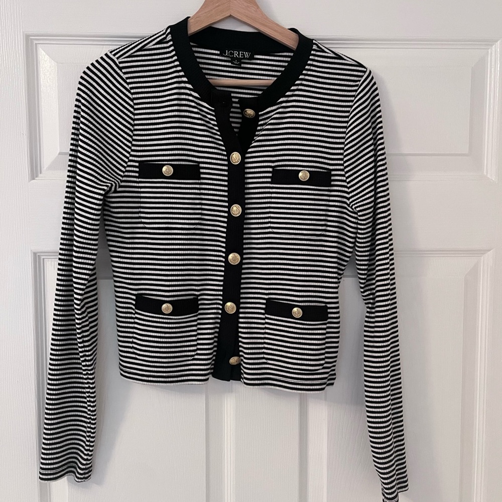 J. Crew Black and White Striped Cardigan